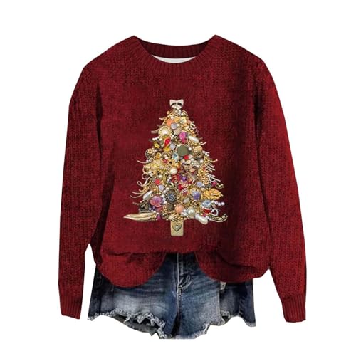 Damen Weihnachtspullover Lustiger Rundhals Weihnachten Pullover -...