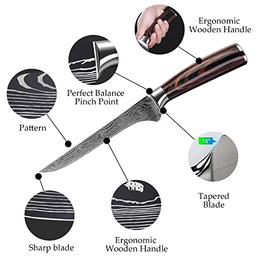 Kepeak Boning Knife 6 Inch, Fillet Knives High Carbon Steel And Pakkawood Handle For Meat, Fish, Poultry, Chicken Chef Kitchen Knife #TOP1