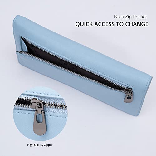 Image of Alldaily Ultra Slim Thin Women Wallet RFID Blocking Credit Card Holder Bifold Long Ladies Billfold (Light Blue)