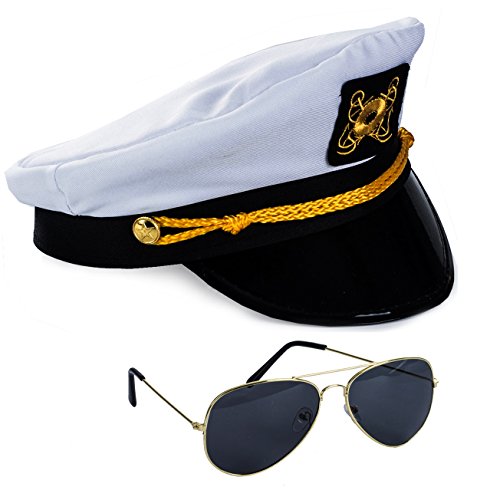 Yacht Captain Hat and Sailor Hat with Corn Cob Pipe & Aviator