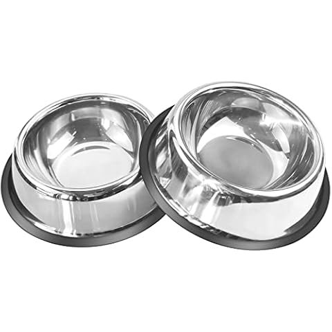 Mlife Stainless Steel Dog Bowl with Rubber Base for Small/Medium/Large Dogs, Pets Feeder Bowl and Water Bowl Perfect Choice (Set of 2) Cover