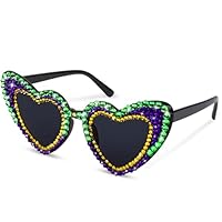 Mardi Gras Glasses - Heart Shape Mardi Gras Sunglasses with Rhinestone for Women Outfit for Carnival Accessories for Parade Throws Party Decorations Supplies Favors