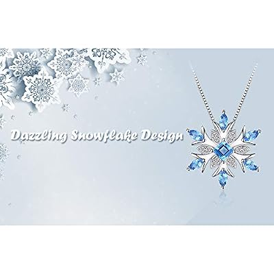 JewelryPalace Snowflake Flower Genuine Swiss Blue Topaz Necklace for Women, 14k Gold Plated 925 Sterling Silver Necklaces for Women, Gemstones Birthstone Statement Pendant Necklace, 18 Inch Box chain