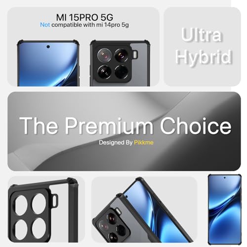 Image of Pikkme Crystal Clear Transparent Back Cover | Ultra Hyrbid | Full Camera Protection | Raised Edge | Bumper Case for Xiaomi 15 Pro 5G (Black)