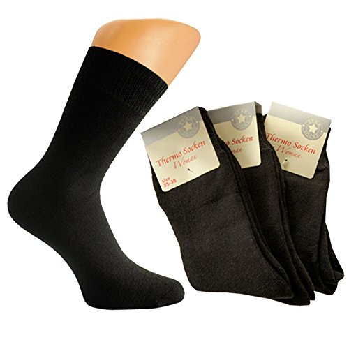 Star Socks Germany 6 pares de calcetines térmicos de algodón grueso, para mujer, con diseño de colores variados, medias de rizo para mujer Negrorn Talla39-42