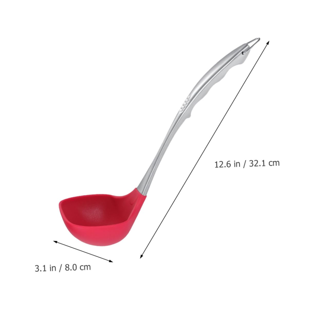 OKUMEYR 1Pc Silicone Soup Spoon with Non Stick Head Red Cooking Ladle for Home Kitchen Food Grade Silicone Material Easy to Clean Convenient Hanging Design for Storage