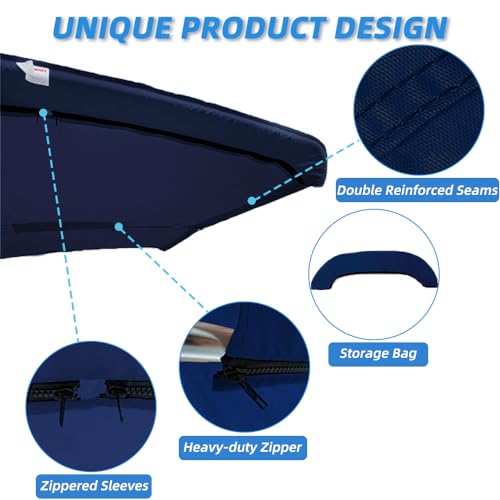 Seapisode 3 Bow Bimini Top Replacement Cover, 600D Marine Grade Polyester Waterproof Sun Shade Boat Canopy, Easy Install Zipper Sleeves Boat Awning/Without Frame,Navy 6'L 73"-78" W by Seapisode - Image 4