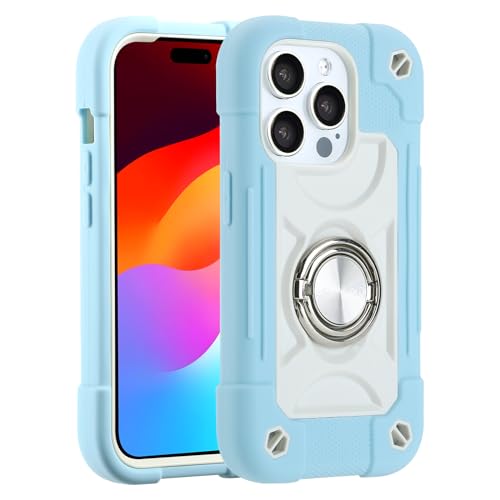 Image of MARKILL Compatible with iPhone with Built-in 360Rotating Ring Stand, Military Grade Drop Protection Full Body Rugged Heavy Duty Case Durable Cover (Ice Blue, iPhone 15 Pro Max 6.7 inch)