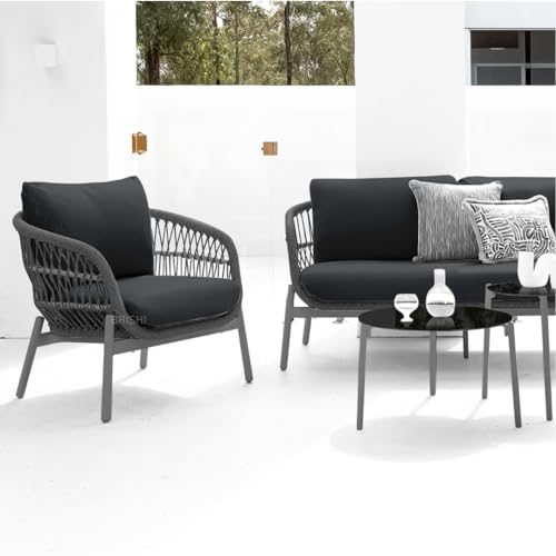 Image of BRISHI Outdoor 4 Seater Sofa Set | Balcony Sofa | Patio Furniture Sets | Conversation Sets | Braid & Rope Garden Sofa Set. (Grey)