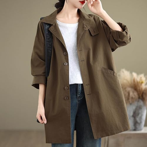 Women Vintage Mid-Long Trench Coat Lapel Button Down Long Sleeve 2025 Spring Cardigan Outerwear Jackets with Pockets4