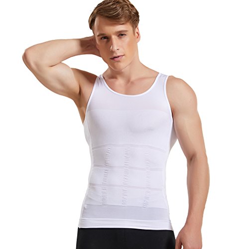 Hanerdun Mens Slimming Body Shaper Vests Undershirt Abs Abdomen Slim, White, X-Large #TOP1