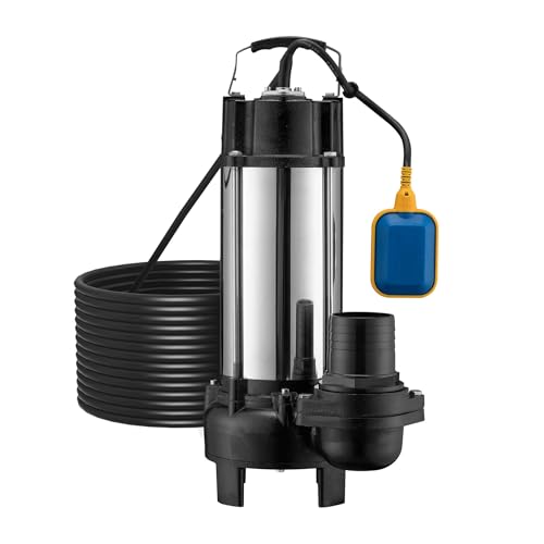 Wiltec Pompe électrique pour eaux sales – Submersible – 2200 W / 31200 l/h – Refoulement max. 10 m – avec Flotteur et Broyeur de végétaux – pour Arrosage...