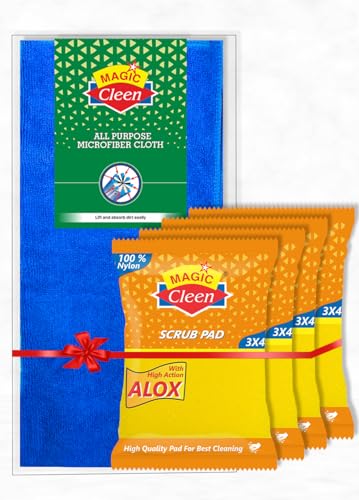 Magic Cleen Nylon Pad with Sponge 3 x 4 (4 Pic) and Microfiber Cloth 40 x 40cm (1 Pic), 300 GSM, Highly Absorbent, Combo Pack. (B0CPBGBYSK) Amazon Price History, Amazon Price Tracker