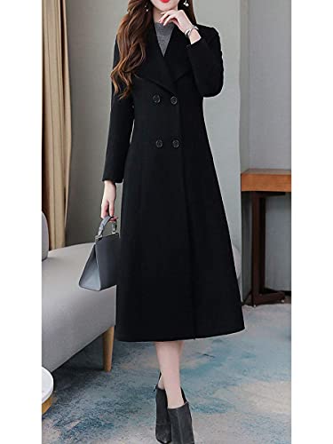 ebossy Women's Shawl Collar Double Breasted Below Knee Slim Wool Trench Long Coat3