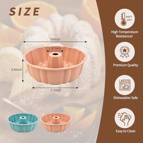 PADELE 2 Pack Silicone Cake Pan Nonstick,10 Inch, Silicone Cake Molds,Pound Cake Pan, Baking Cake Pan for Jello,Gelatin,Cake,Brownie and Bread（Pink+Blue） by PADELE - Image 2