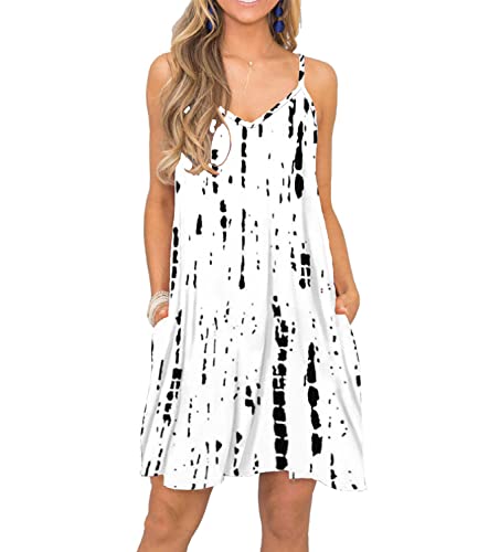 Image of Women's Summer Spaghetti Strap Casual Swing Tank Beach Cover Up Dress with Pockets