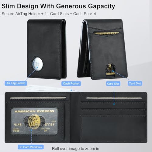 Image of furid Airtag Wallet Men Slim Minimalist: Air Tag Wallet with Airtag Holder, RFID Blocking, Bifold, Front Pocket, Card Wallet, Carbon Fiber Wallet, Genuine Leather black t7, Airtag Wallet, Minimalist