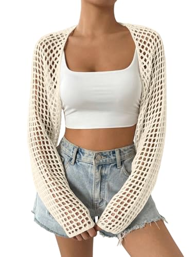 Women's Lightweight Crop Cardigan Crochet Knit...
