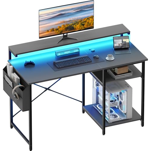 HLONONE Schreibtisch, Computertisch mit LED und Monitorständer...