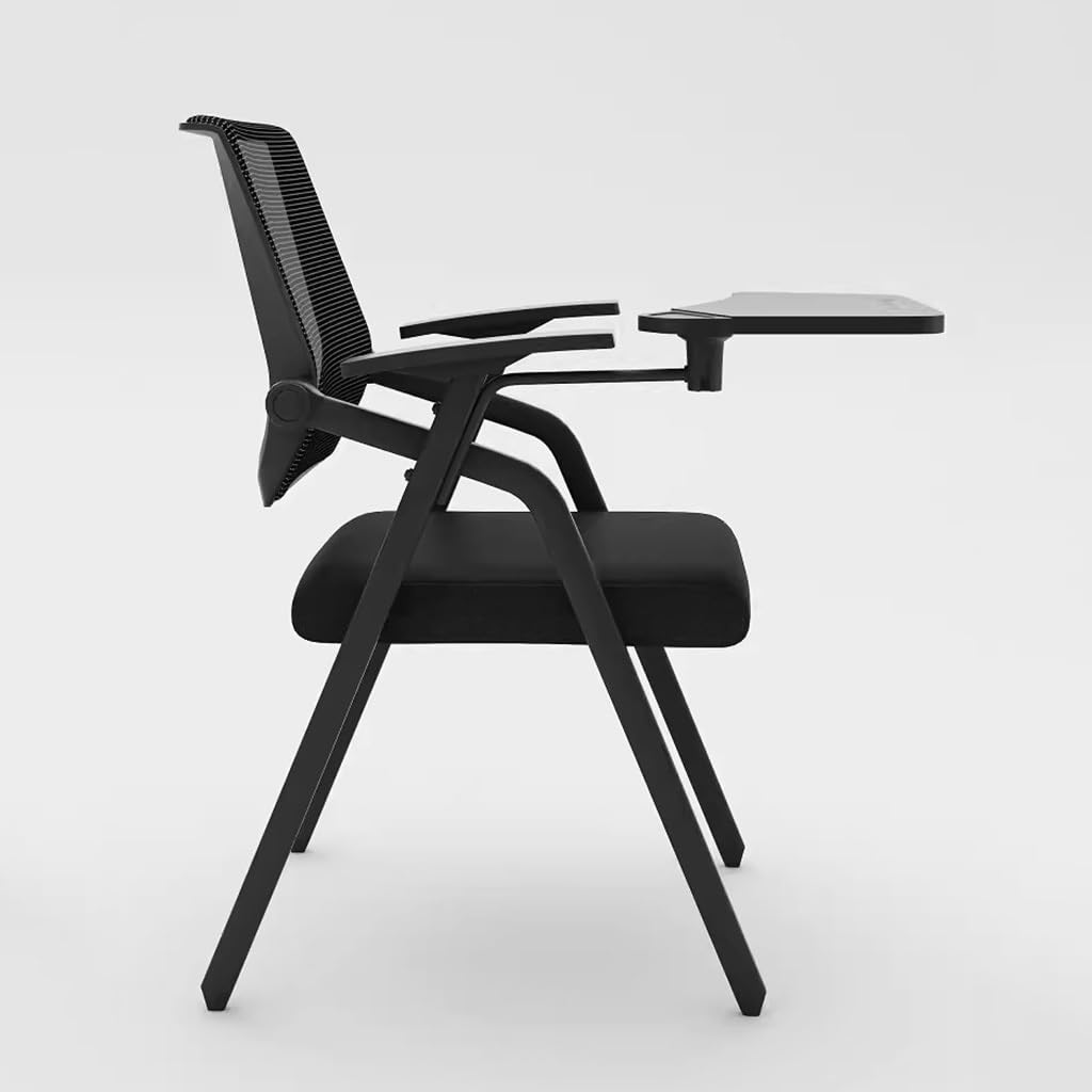 MYUYEE Student Chair With Desk Attached, Mesh Office Folding Chair With Writing Board, Black