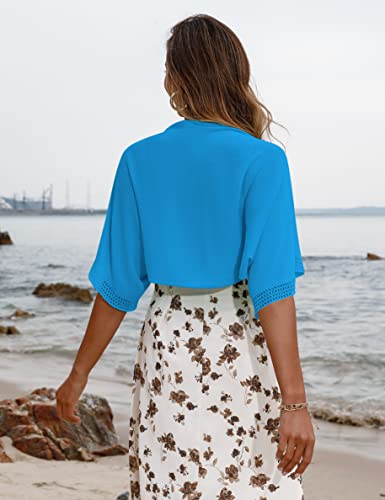 Image of Totatuit Women's Short Sleeve Bolero Shrug for Dresses Open Front Knit Cropped Cardigan Loose Sheer Cardigan Sweater