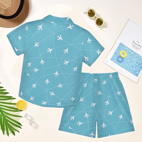 Image of visesunny Funny Boy's 2 Pieces Shirt and Short Set Casual Shirts Short Sleeve Beach Shorts Summer Outfits for 3-10 Years Kids