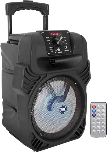 Pyle, Portable Dj Speaker System 400W, Pa Loudspeaker - 8” Subwoofer, USB/MP3/FM Radio/Mic Inputs, LED Lights, Rechargeable Battery w/Remote Control Pyle, Portable Dj Speaker System 400W, Pa Loudspeaker - 8” Subwoofer, USB/MP3/FM Radio/Mic Inputs, LED Lights, Rechargeable Battery w/Remote Control
