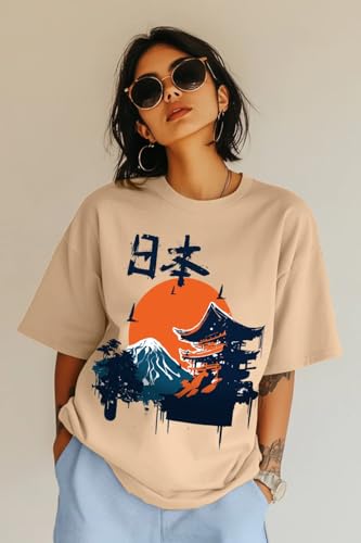 Image of JUNEBERRY 100% Pure Cotton Oversized Loose Fit Half Sleeve Cool Front Chest Graphic Printed Round Neck Drop Shoulder T-Shirt for Women S to 2XL