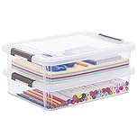Citylife 2Pack Craft Storage Boxes, 4.5L A4 Plastic Storage boxes with Lids, Handles, Transparent Stackable Craft Organiser for Document, Book, Stationery, Photo