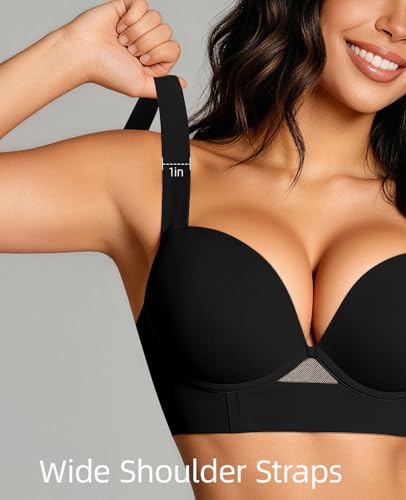 Image of Upushall Padded Push Up Bra Add 2 Cups Longline T Shirt Everyday | Plunge Bras for Women Underwire Support