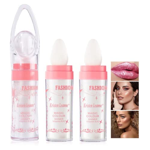 2PC Polvo De Hadas Shimmer Face and Body Highlighter Powder Stick Makeup,Natural Three-dimensional Face Powder Blusher,H