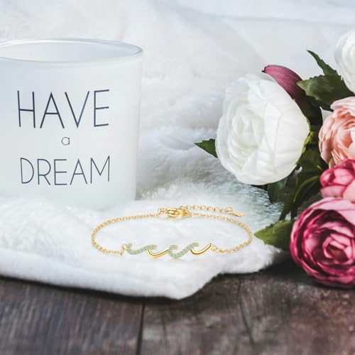 18K Gold Plated Wave Bracelet for Women, Sterling Silver Bracelets for Women with Card, Mothers Day Bracelet for Mom, Birthday Bracelets Gifts for Friendship Wife Sister Mom3