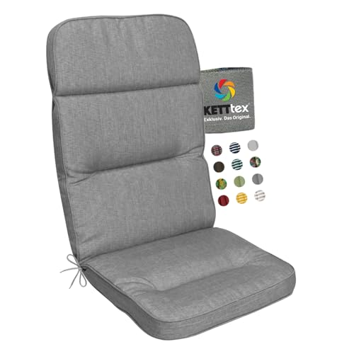 KETTtex EXKLUSIV Auflage Hochlehner Silbergrau I Gartenstuhl Polster 123x50x9cm I KTH3 Sitzauflage weich & robust I Wetter- & formbeständige Stuhlauflage I pflegeleichtes Sitzkissen I Dessin 8643