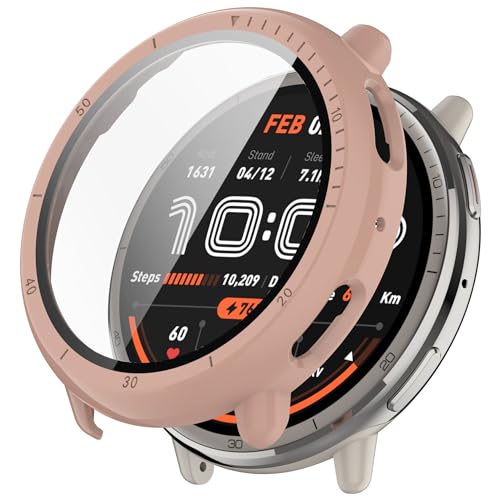 YAODLE For Amazfit Active 2 �J�o�[ Amazfit Active 2 �P�[�X 46mm PC�f�� �t�@�[�E�F�C �K���X�t�B������̌^ �S�ʕی� ��d�\�� �h�o ���{���Ɏq�� �L�Y�h�~ �y�ʁi�s���N�j