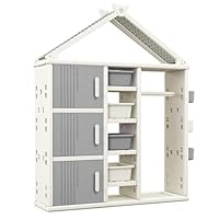 Maxmass Kids Dress up Storage, Children Wardrobe with Clothes Rail, 4 Storage Bins, Adjustable Shelves and Side Baskets, Kids Clothes Closet for Toddlers Bedroom Nursery (Grey)