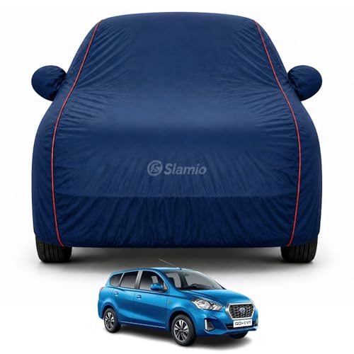 Image of Premium 100% Waterproof Car Cover for Dutsun Go Plus Models | All-Weather, UV & Dust Protection | Heavy-Duty 3-Layer Fabric | Custom Fit with Mirror & Antenna Pockets | Navy Blue