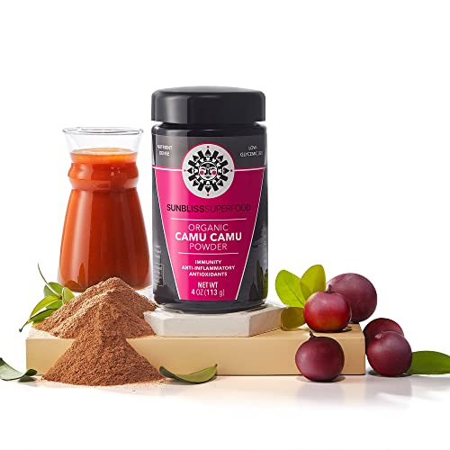 Organic Camu Camu Powder By Sunbliss Superfood | Nature's Richest Source Of Vitamin C | Certified Organic Freeze Dried Camu Camu Berry Powder | Ecofriendly Glass Packaging #TOP1