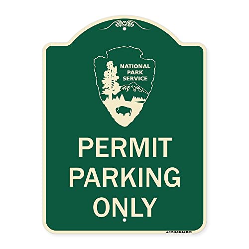 SignMission Designer Series Sign - National Park Service - Permit Parking Only | Green & Tan 18" x 24" Heavy-Gauge Aluminum Architectural Sign | Protect Your Business & Municipality | Made in The USA
