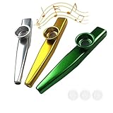 SensaBliss 3個カズー楽器 メタルカズー メッキ Kazoo 振動膜 3枚付き 音楽愛好者向けカズー楽器 管楽器 （緑 金 銀）