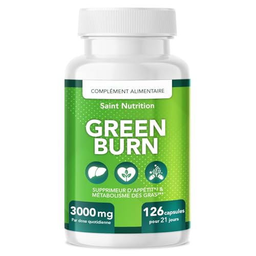 GREEN BURN® Capsules anti-appétit – Extrêmement dosé avec glucomannane, choline, vitamine B1 + B6 – Complément alimentaire pour femmes et hommes – Soutien pour la perte de poids et le métabolisme –