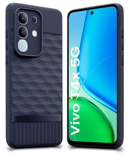 Image of WOW IMAGINE Back Cover for Vivo T4x 5G | iQoo Z10x 5G | Vivo Y31 Pro 5G with Hexa Cube Design | Rubberised Case | Inner Velvet Fabric | Matte Silicone Flexible Mobile Case | Camera Protection - Blue