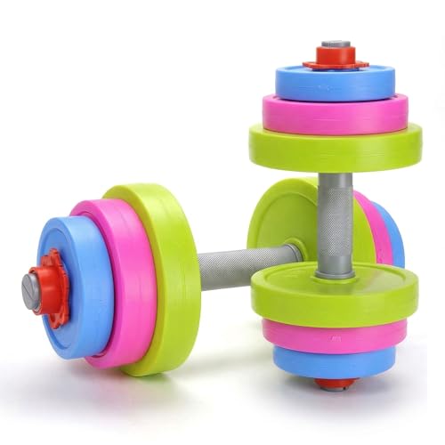 Image of Kids Workout Dumbbell Weights Set - Toddler Toy Gym Equipment for Pretend Play Lifting, Exercise & Fitness - Adjustable Fill with Sand or Water