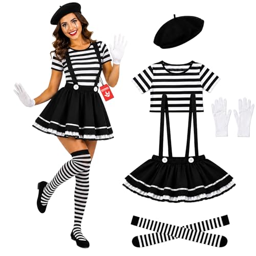 fun shack Full Mime Costume Women, Circus Costume Women, Womens French Artist, Halloween Costumes For Adult, Large