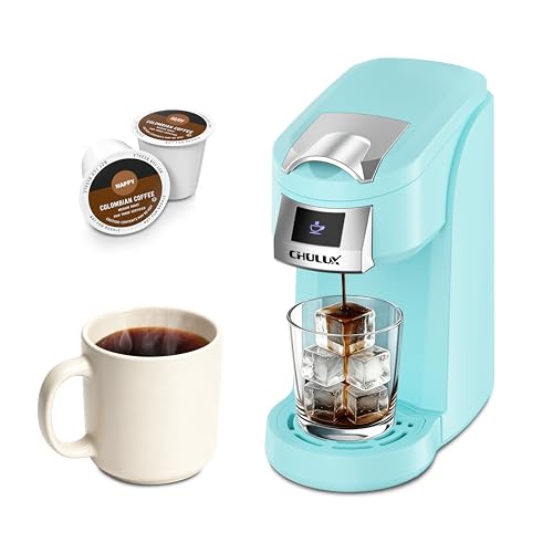 CHULUX Lite Single Serve Coffee Maker for K Cup Capsules, Single Cup Reservoir Coffee Maker with One Touch Brewing, 5 to 12 Oz Brew Sizes, Designed Specifically for Standard Mugs, Cyan