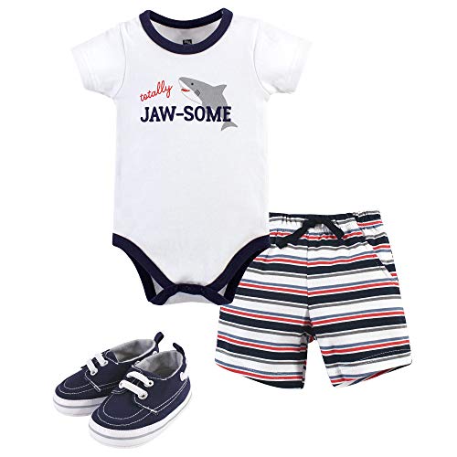 Image of Hudson Baby Unisex Baby Cotton Bodysuit, Shorts and Shoe Set