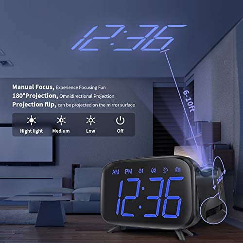 Projection Alarm Clock Radio Alarm Clock Digital Clock with Power Adapter Alarm Clocks for Bedrooms ELEHOT