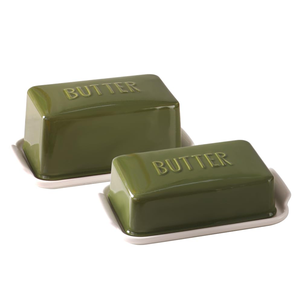 Porcelain Covered Butter Dish with Lid for Countertop Butter Holder Container for One Stick of Butter. Textured Tray Butter Keeper for Non Slip Storage-Green Small - Image 4