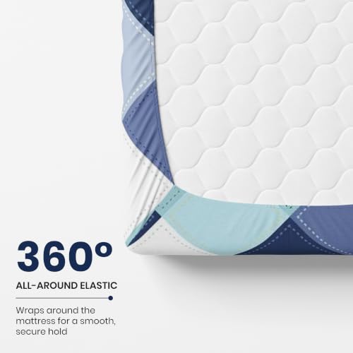 Image of LORETO - A QUALITY LINEN BRAND 144 TC 100% Pure Cotton King Size Fitted Bedsheet with 2 Pillow Covers for 72 x 72 Inch Mattress, All-Around Elastic, 8 Inch Deep Pocket, Vivid Blue and Yellow Checkered