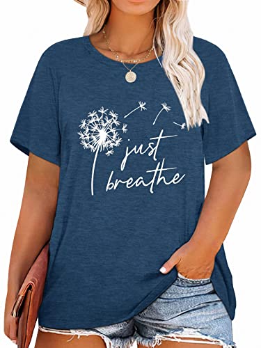 Womens Plus Size Dandelion Print Tshirt Cute Graphic Floral Tees Short Sleeve Summer Blessed Tee Tops