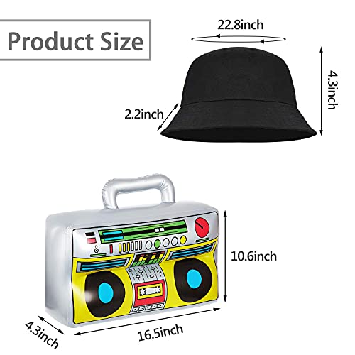 BIQIQI Hip Hop kostuum set heren jaren 80 en 90 rapper outfits voor volwassenen accessoires verjaardag geschenken emmer hoed dollar teken gouden ring halsketting opblaasbare boom box jaren 80 kostuum - Image 3